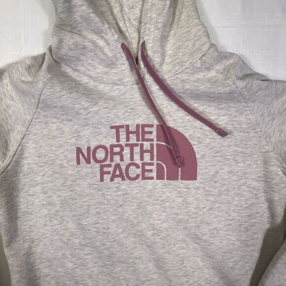 The North Face Gray Pink Heather Fleece Regular Fit Drawstring Hoodie Medium - Picture 2 of 7